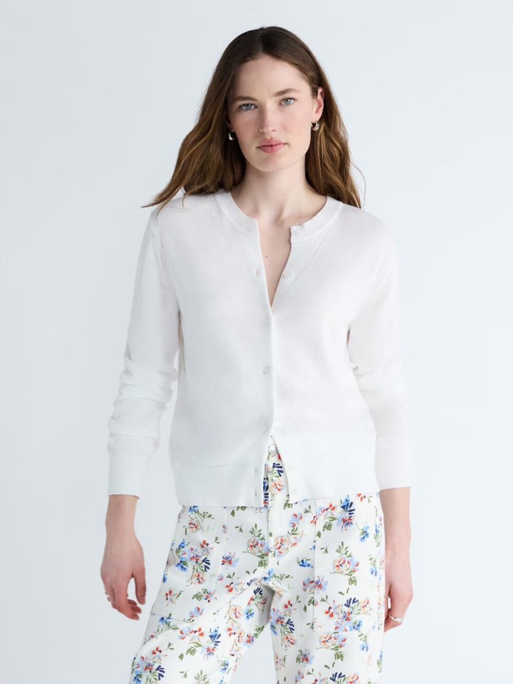 NWT Free Assembly M/L White Button Up Lightweight Long Sleeve Cardigan Sweater